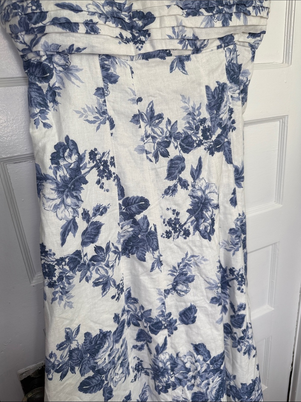 Abercrombie & Fitch Emerson Linen-Blend Wide Strap Midi Dress Blue&White Toile L - Picture 6 of 16